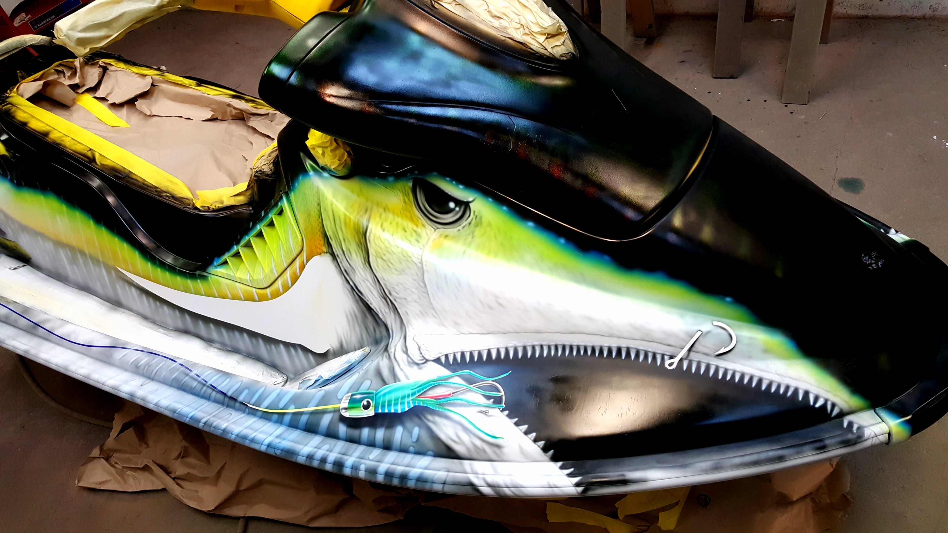 custom paint job of shark on jet ski in Maryland.
