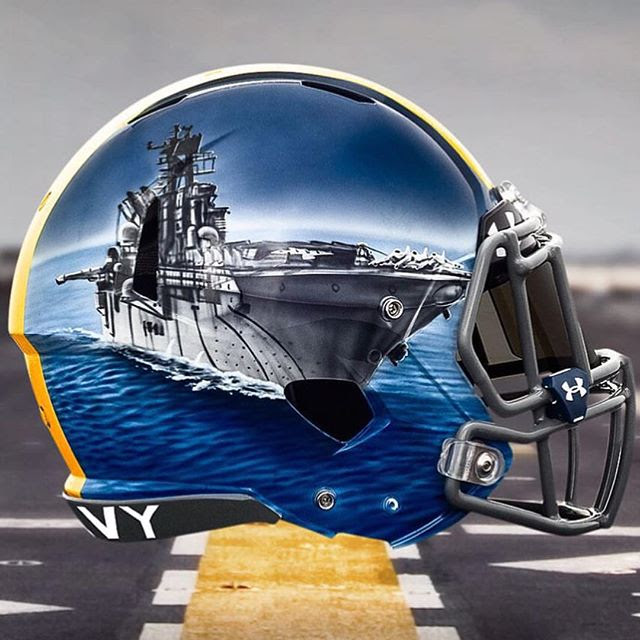 Aircraft Carrier Helmet for Navy Football in Annapolis.