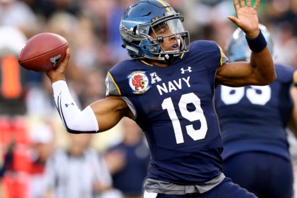 Navy Quarterback Throwing Pass During Army-Navy Game