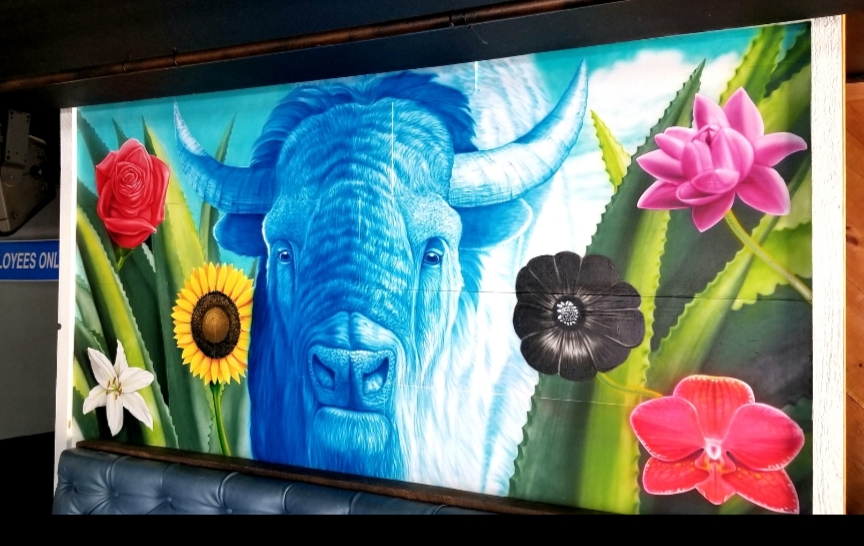 Mural of Buffalo in Restaurant.