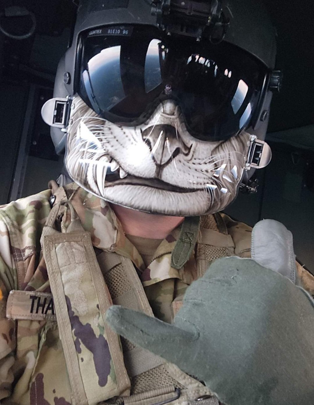 Soldier Wearing Sabertooth Military Mask.